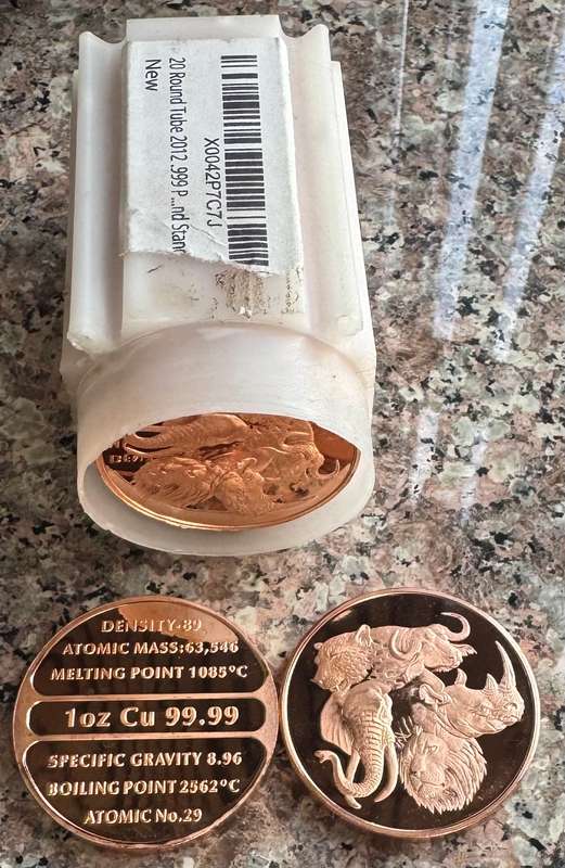 1oz Copper Rounds 999.9 Pure - African Big 5 - Bulk Deal 10 x 1oz