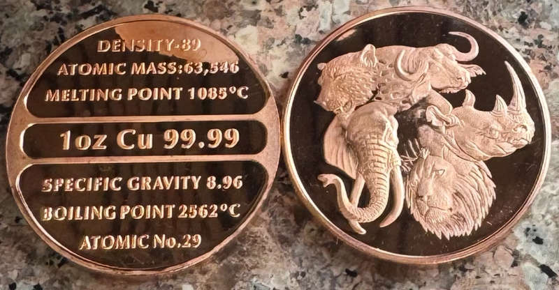1oz Copper Rounds 999.9 Pure - African Big 5 - Bulk Deal 10 x 1oz