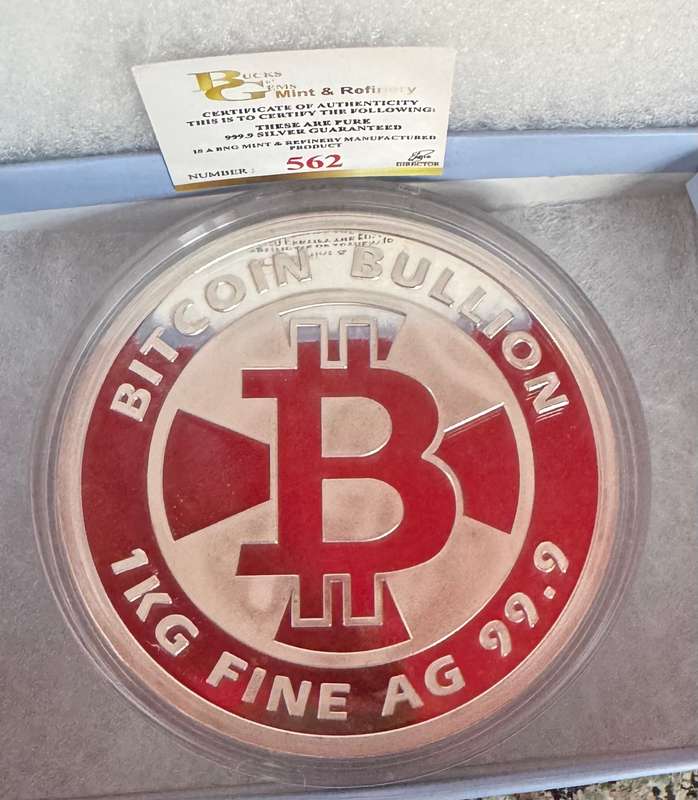 1kg PURE SILVER PROOF MINTED ROUND *BITCOIN* BOX & CERTIFICATE