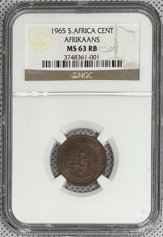 1965 RSA 1 CENT - AFRIKAANS LEGEND - MS63RB - NGC GRADED RARETY ONLY 846 MINTED