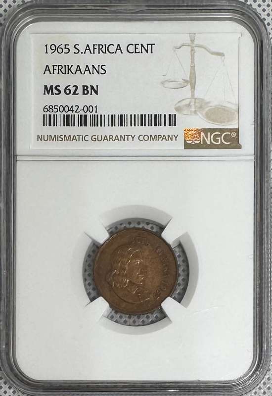 1965 RSA 1 CENT - AFRIKAANS LEGEND - MS62BN- NGC GRADED