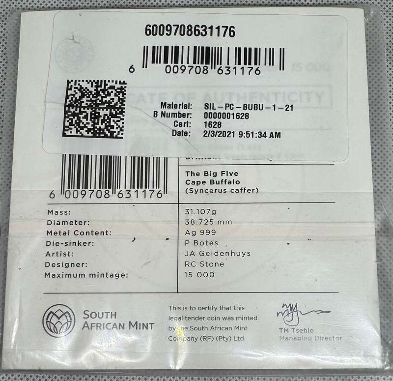 2021 BIG 5 SERIES 1 - BUFFALO- IN SAMINT CARD AS ISSUED & CERTIFIED