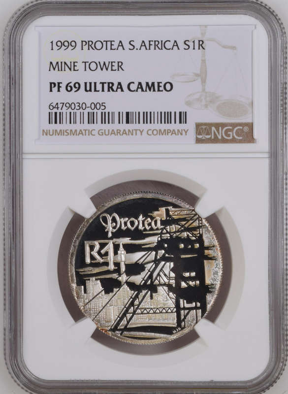 1999 SA - SILVER PROTEA RAND - MINE TOWER - PF69 UC - NGC GRADED