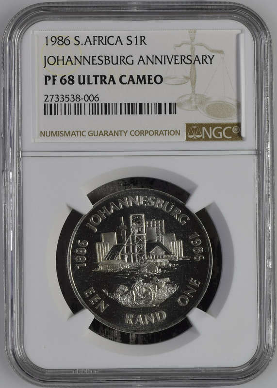 1986 S1R SILVER RAND - JOHANNESBURG PF68 ULTRA CAMEO - NGC GRADE