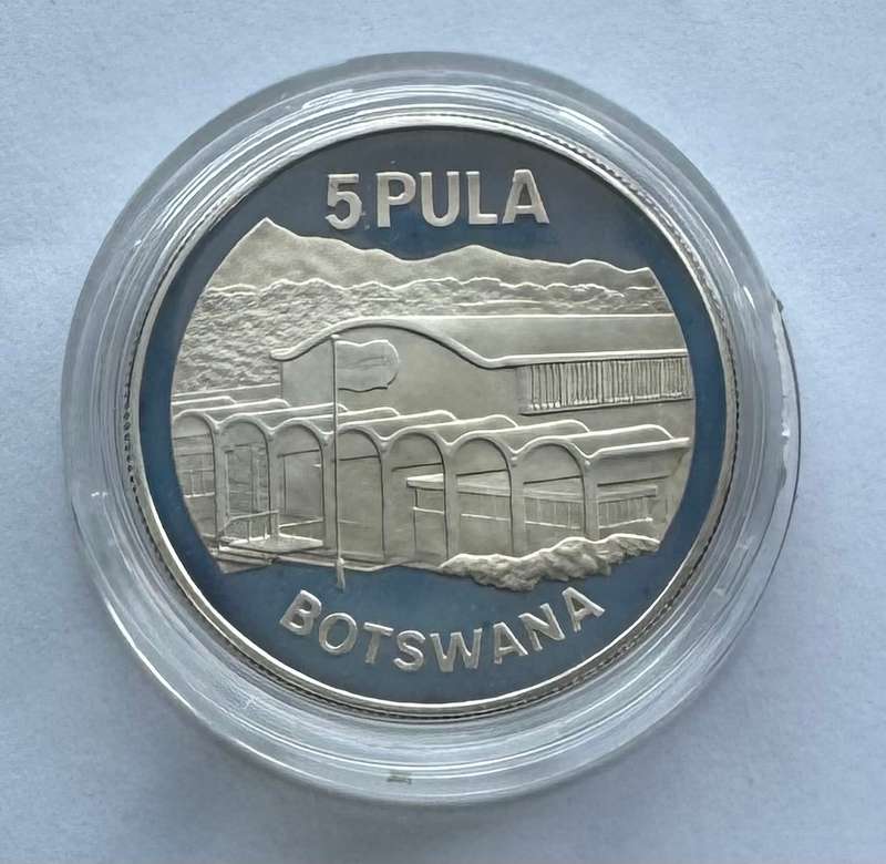 1966-1976 SILVER 1oz 5 PULA BOTSWANA - 10th ANNIVERSARY OF INDEPENDENCE