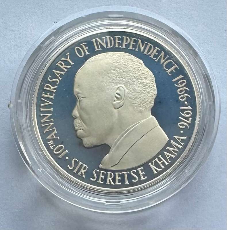 1966-1976 SILVER 1oz 5 PULA BOTSWANA - 10th ANNIVERSARY OF INDEPENDENCE