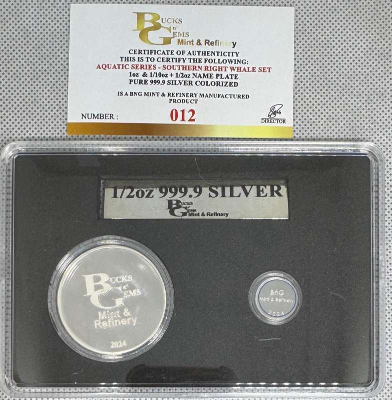 2024 AQUATIC SERIES OF SA TWIN SET *SOUTHERN RIGHT WHALE * 1oz+1/2oz+1/10oz SILVER CERTIFICATE & BOX