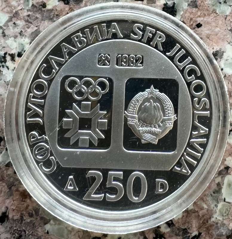 1983 YUGOSLAVIA 250 DINARA WINTER OLYMPICS - ARTIFACT - 925 SILVER PROOF