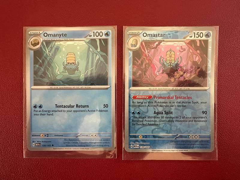 Pokemon - Omanyte [Standard] & Omastar [Reverse Holo] - Scarlet & Violet 151 - NM