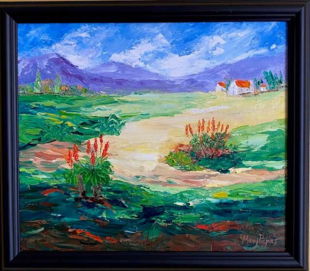Between the Aloes, Framed oil painting