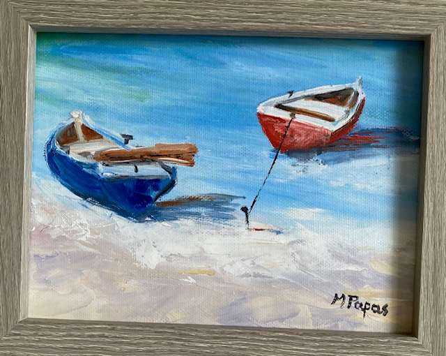 Boats on the Beach, framed oil Painting