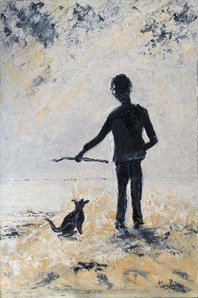 Boy with His Dog, Oil Painting