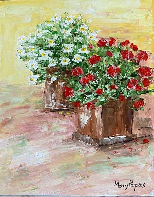 Flowering Pot Plants, Framed oil painting