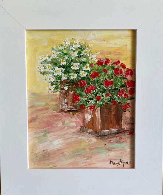 Flowering Pot Plants, Framed oil painting