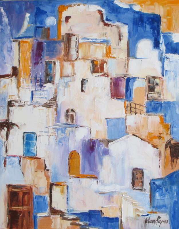 Greek Island Village, Oil Painting