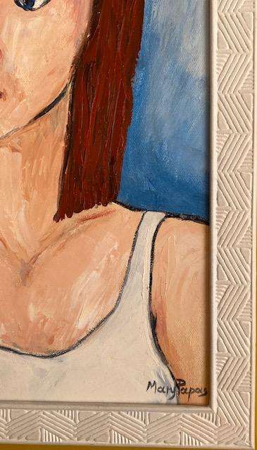 Girl Thinking, Framed oil painting