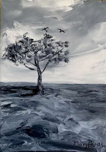 Tree with Birds 1, Oil Painting