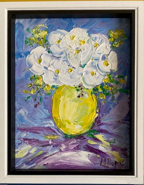 White Blooms, framed oil Painting