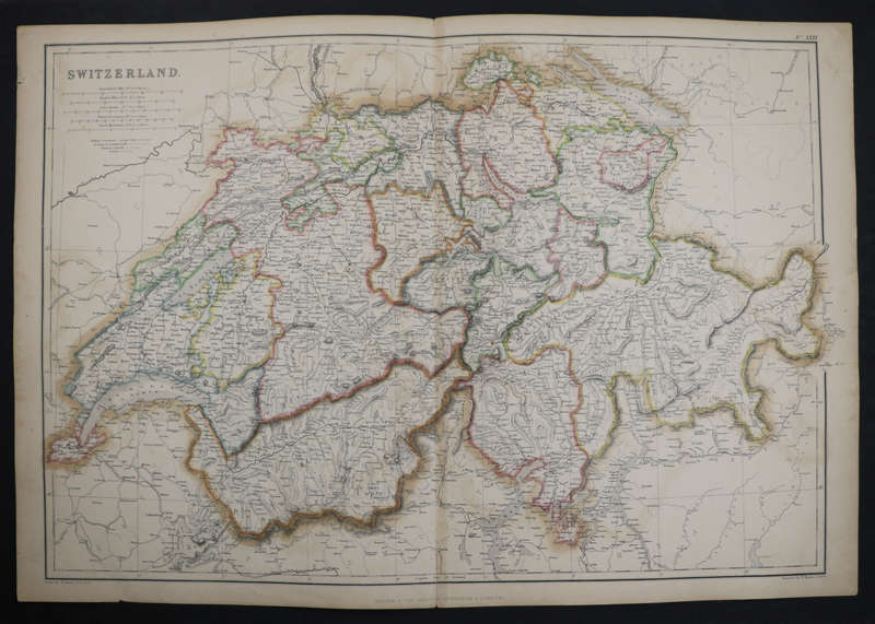 1859 Switzerland Map by W. Hughes- Has a tear in the bottom middle