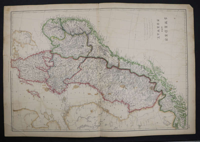 1859 Sweden And Norway Map by J. W. Lowry- Has a tear in the top middle