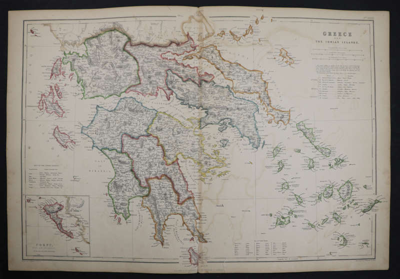 1859 Greece And The Ionian Islands by W. Hughes- Has a slight tear in the bottom middle