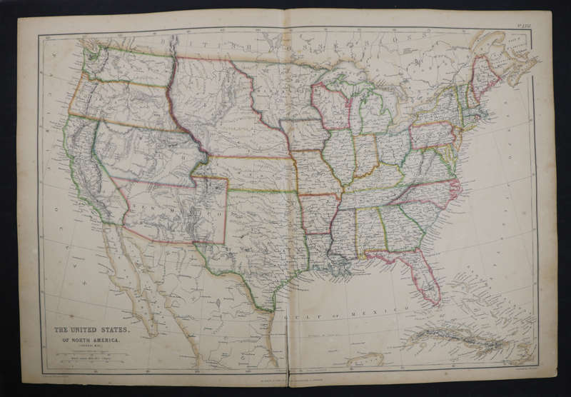1859 The United States Of North America by J. W. Lowry- Has a tear in bottom middle