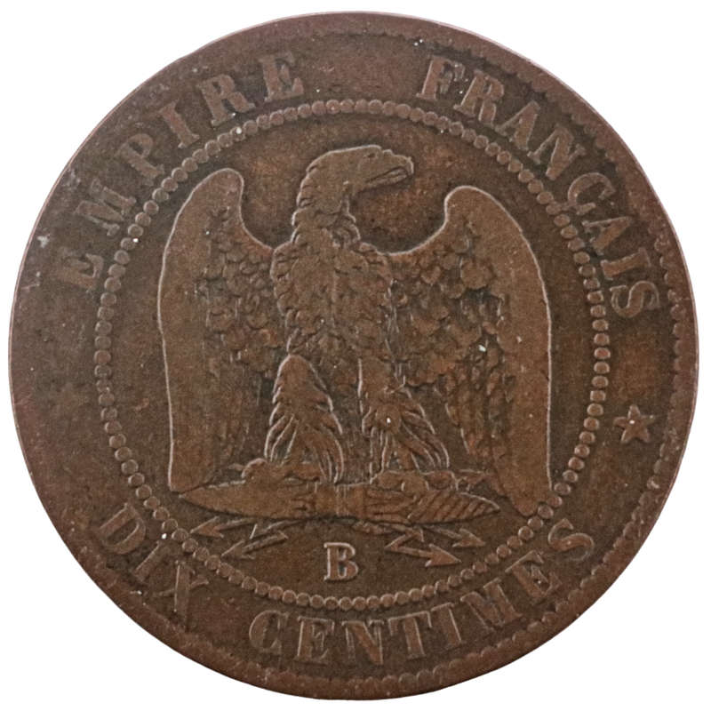 1853-B Rouen Mint France 10 Centimes
