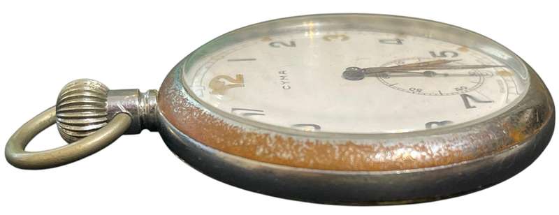 Vintage Cyma British WWII Military Officers G.S.T.P. Pocket Watch Swiss Made, Engraved "GS/TP S 0557