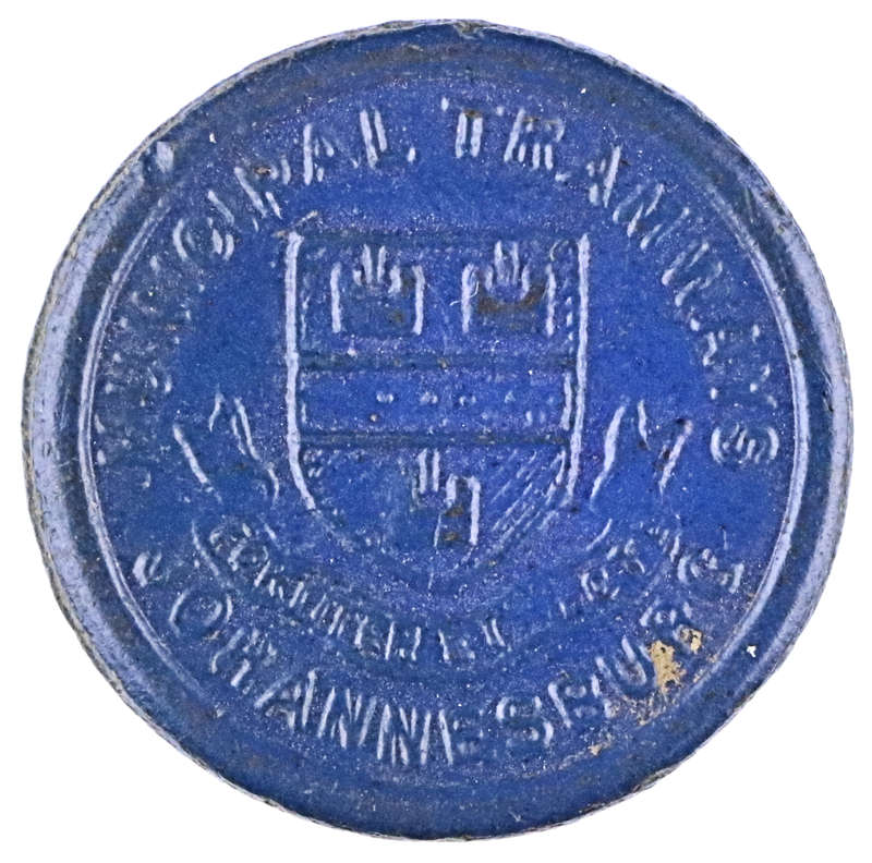 1912-21 Johannesburg Municipal 1 1/2 Penny Blue Tramways Token Hern#306b1