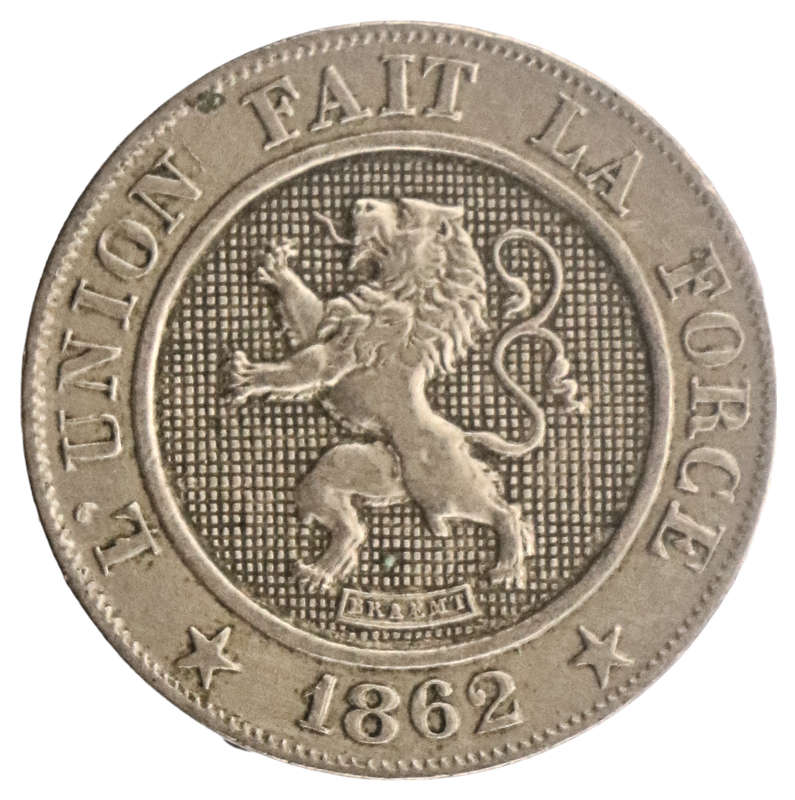 Error 1862 Belgium 10 centimes KM#22 Double-struck date