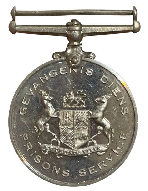 South African Full Size Prison Services Prooflike .925 Silver Faithfull Service Medal 18 Years