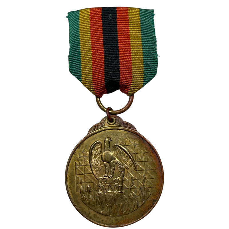 1980 Zimbabwe Independence Full size Bronze Medal with Ribbon (Velcro sewn on) Engraved "20402" 38mm