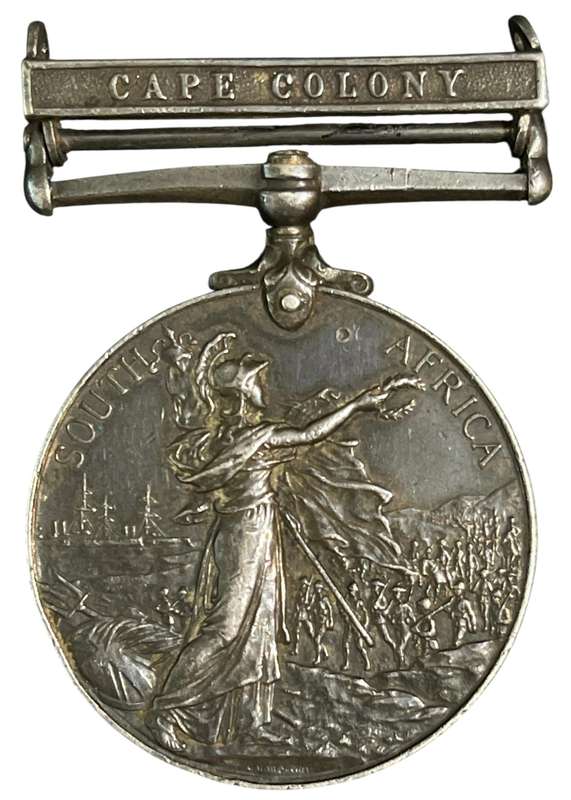 WW1 Full Size Queens South Africa Medal with Cape Colony Clasp, no ribbon, Engraved "1580 PTE E. A.