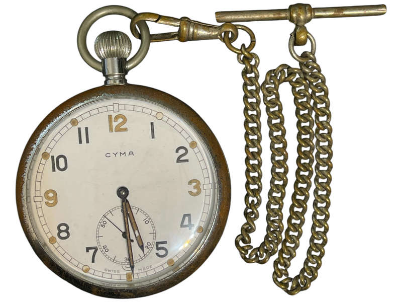 Vintage Cyma British WWII Military Officers G.S.T.P. Pocket Watch Swiss Made, Engraved "GS/TP S 0557