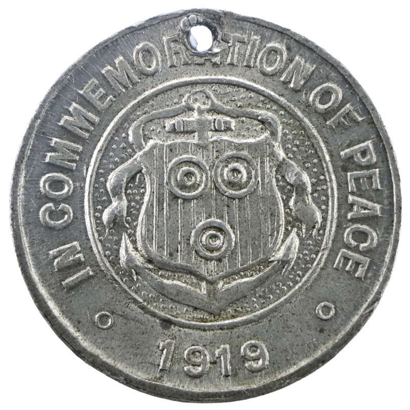 1919 First World War Peace white metal medallion: Cape Town