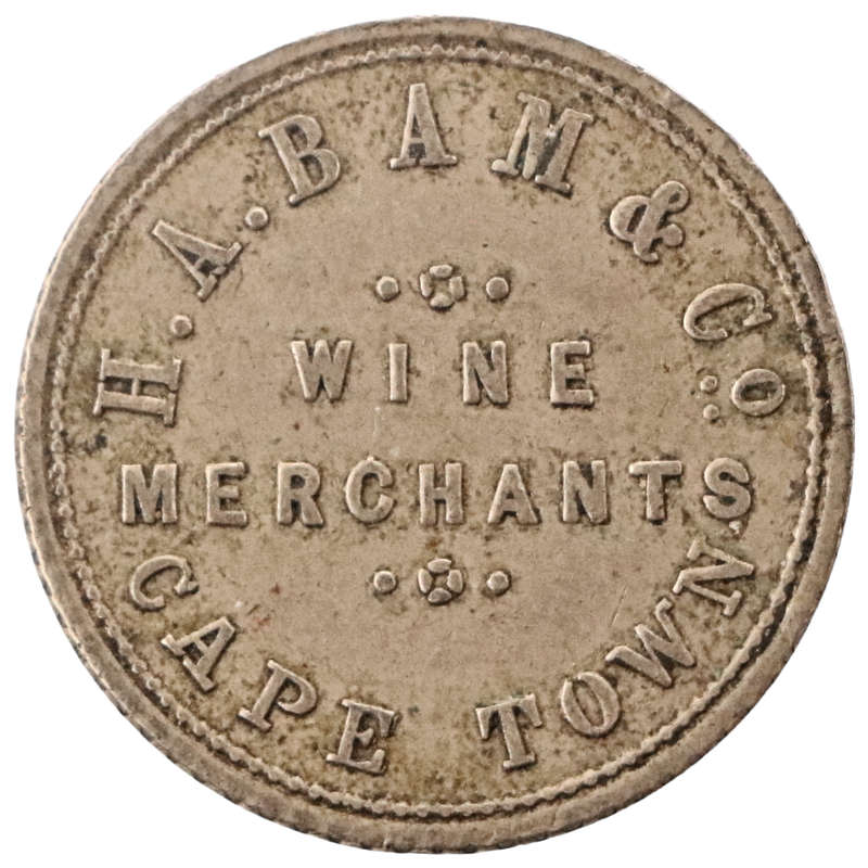 1880-1906 South Africa H.A. BAM & Co. Wine Merchants Cape Town Bottle Deposit Token 21mm 2,5g Hern#3