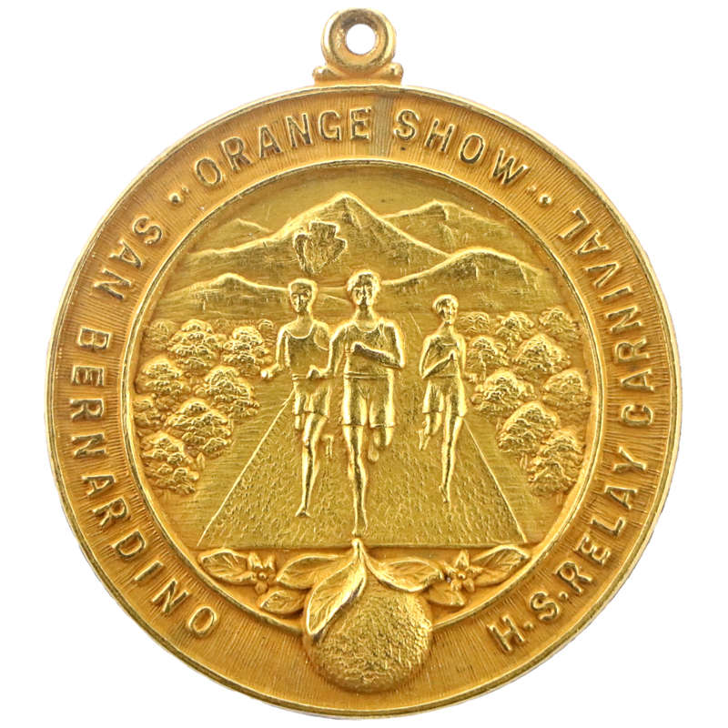 1927 United States San Bernarding High School Relay Carnival Orange Show Medallion engraved "Present