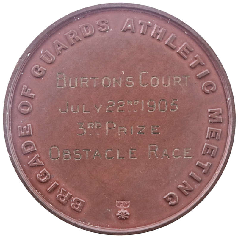 1905 Brigade of Guards Athletics Meeting Bronze "Burtons Court 3rd Prize Obstacle Race 22 July 1905"