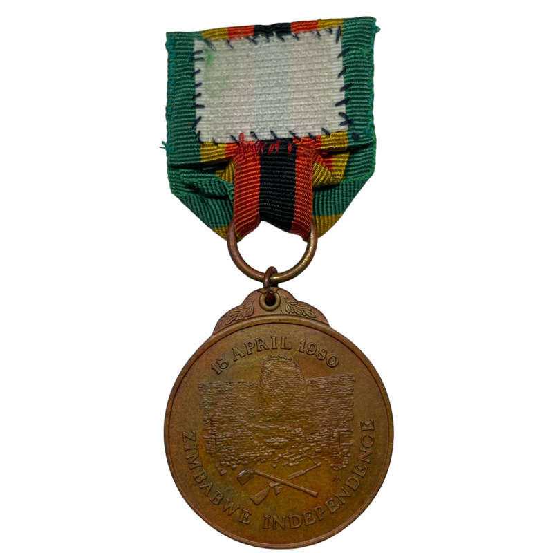 1980 Zimbabwe Independence Full size Bronze Medal with Ribbon (Velcro sewn on) Engraved "20402" 38mm