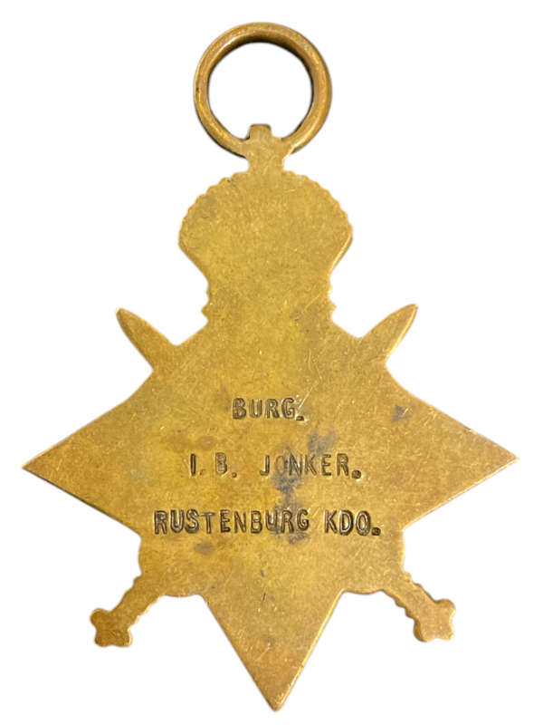 WW1 1914 Star Full Size Rustenburg Commando engraved "Burg I. B. Jonker Rustenburg KDO.", without Ri
