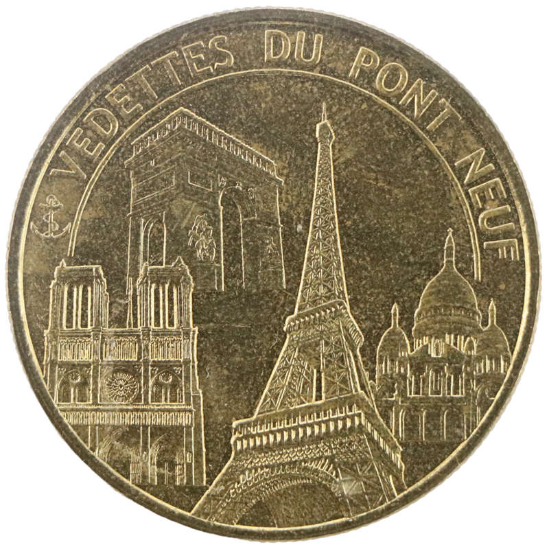 2012 France View from the New Bridge Paris Souvenir medallion, prestic residue on reverse