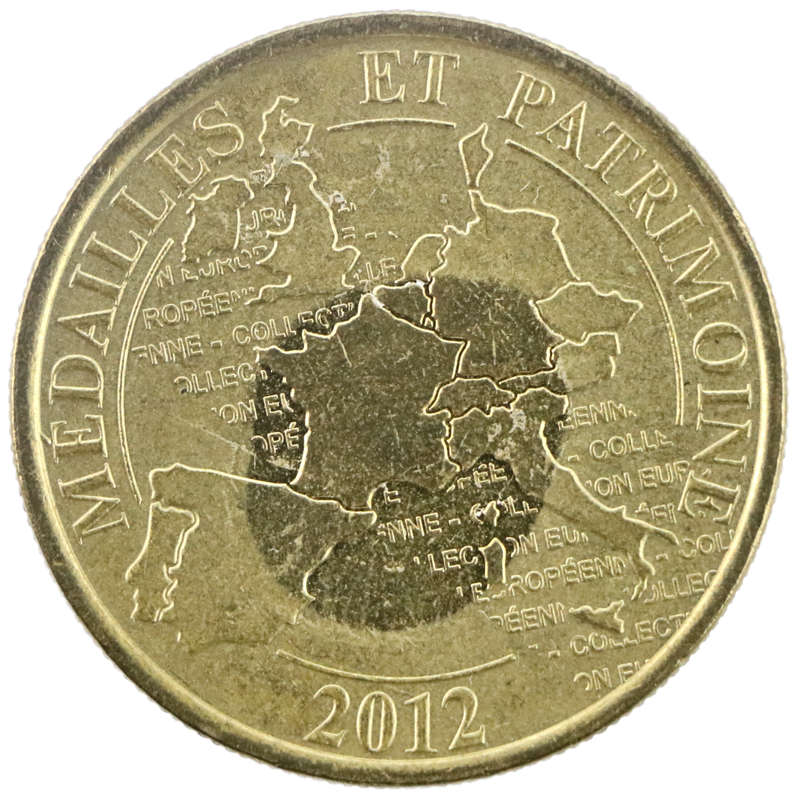 2012 France View from the New Bridge Paris Souvenir medallion, prestic residue on reverse
