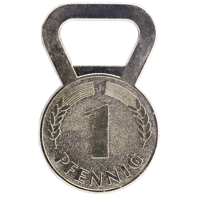 Large German 1 Pfenning promotional Bottle Opener 45x75mm 48g