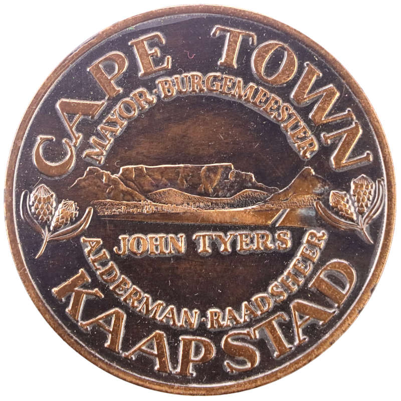 1976 Cape Town Mayor John Tyers, reverse was stamped retrospectively for the occasion of the UCT Rag