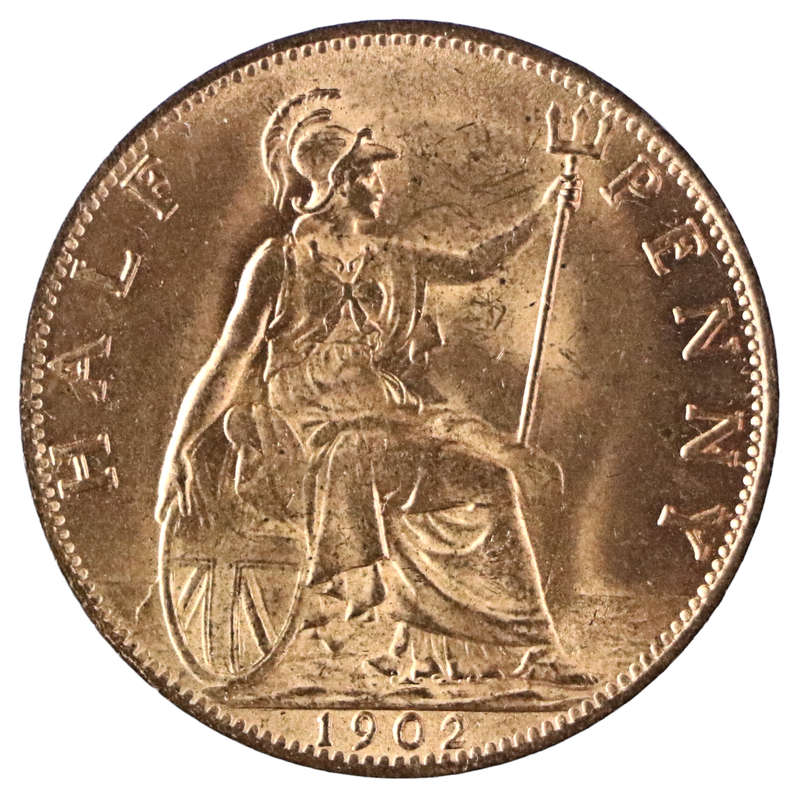 1902 Great Britain 1/2 Penny, High Tide Variety KM793.2