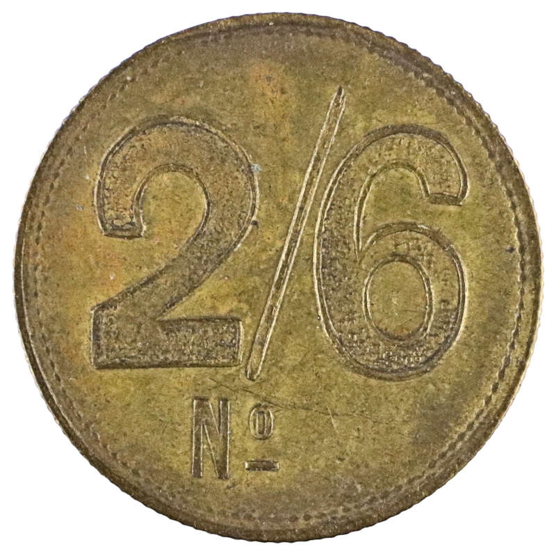Unissued O.G. & Co (Osborne, Garret & Co) Barber Check Token 2/6 Shillings