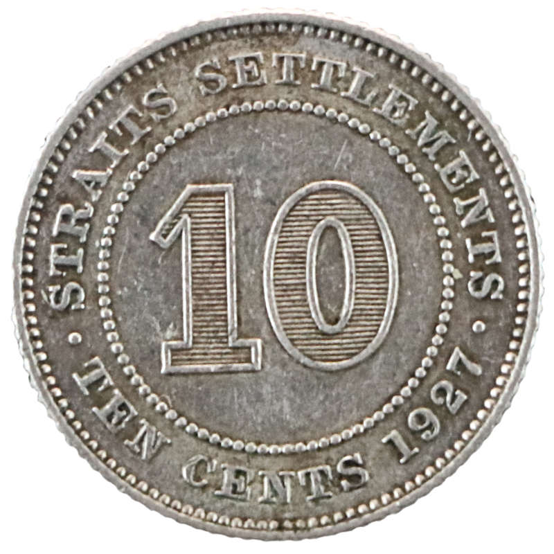 1927 Straits Settlements (British Malaysia) 10 Cent .600 Silver KM#29b