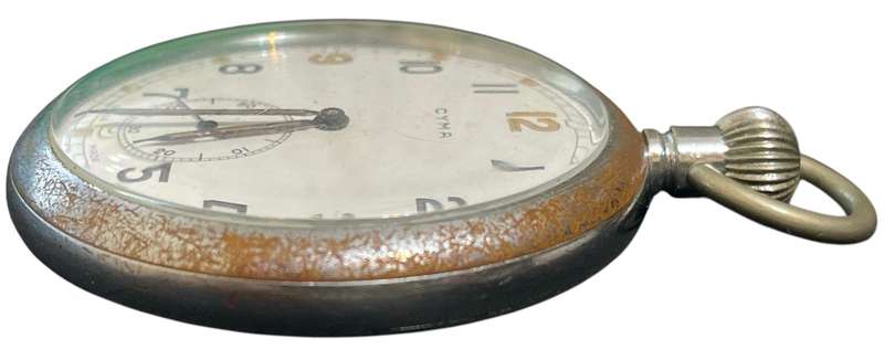 Vintage Cyma British WWII Military Officers G.S.T.P. Pocket Watch Swiss Made, Engraved "GS/TP S 0557