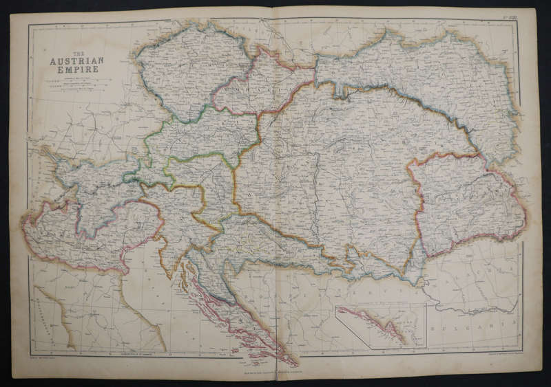 1859 The Austrian Empire Map by Edward Weller- Has a tear in the bottom middle