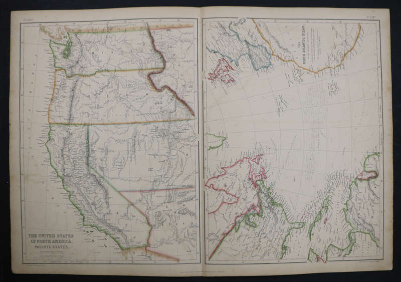 1859 The United States Of North America Pacific States and The North Atlantic Ocean by J. W. Lowry
